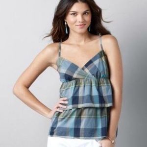 LOFT Madras Plaid Tiered Ruffle Cami Top - size XSP